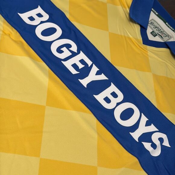 Bogey Boys Yellow Checkered Blue Golf Polo Shirt Men’s US Large Short Sleeve - Picture 2 of 6